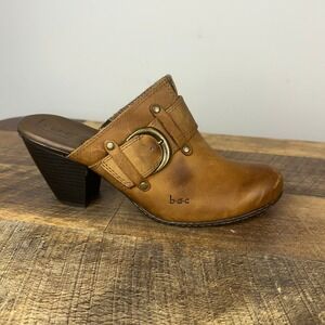 Boc Born Concepts Leather Buckle Mule Clogs Brown Block Heel Size 9